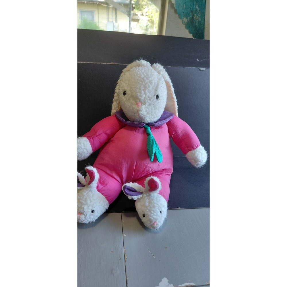 vintage puffy nylon-style plush rabbit toy pink windbreaker Rare Collectible Old